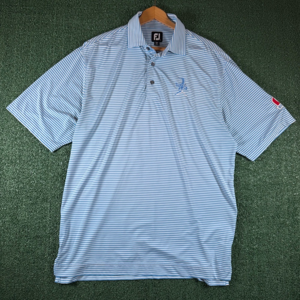 FootJoy Polo Shirt Mens Large Blue Striped Excellent Ryder Cup Weathervane Golf